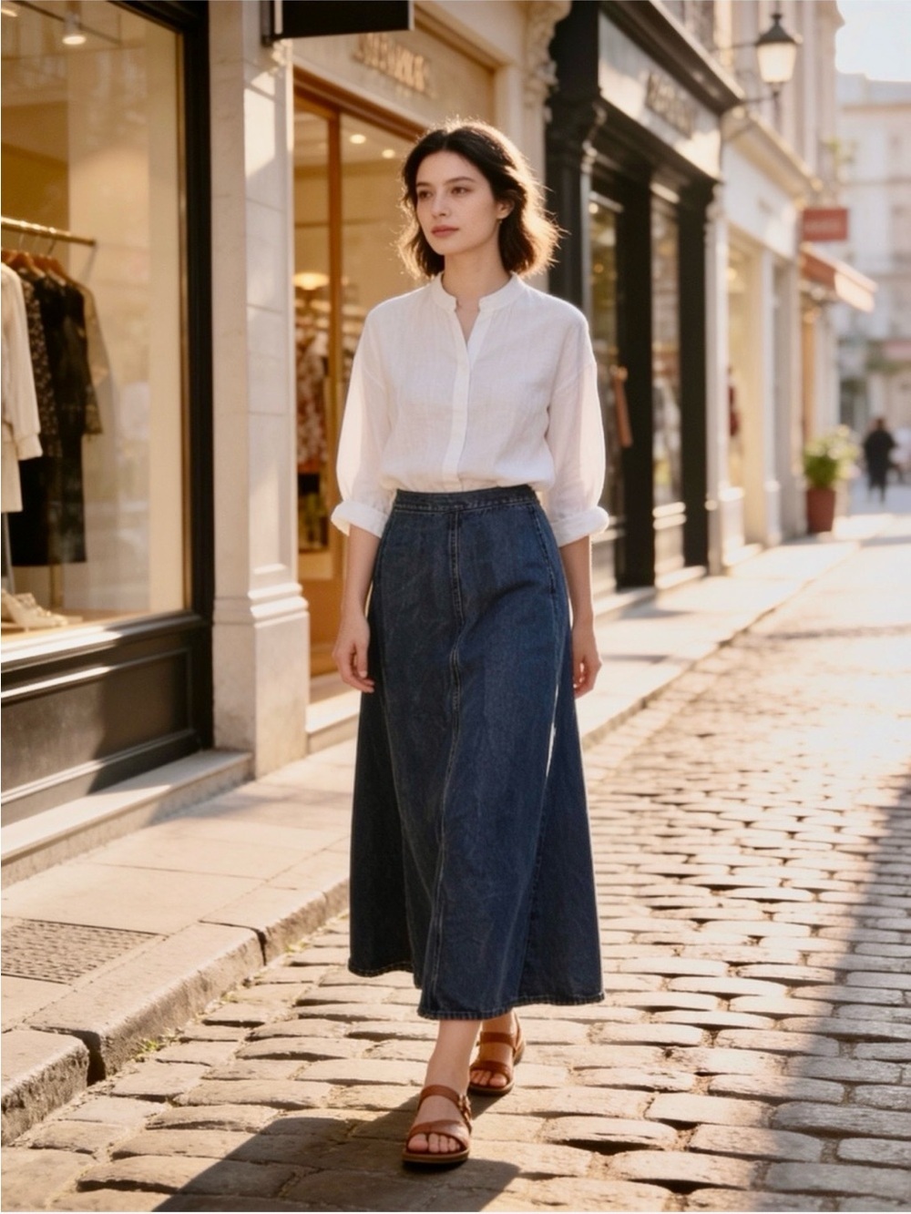 LL Bean vintage Classic Dark Blue Denim Maxi Skirt EUC 100% tencel